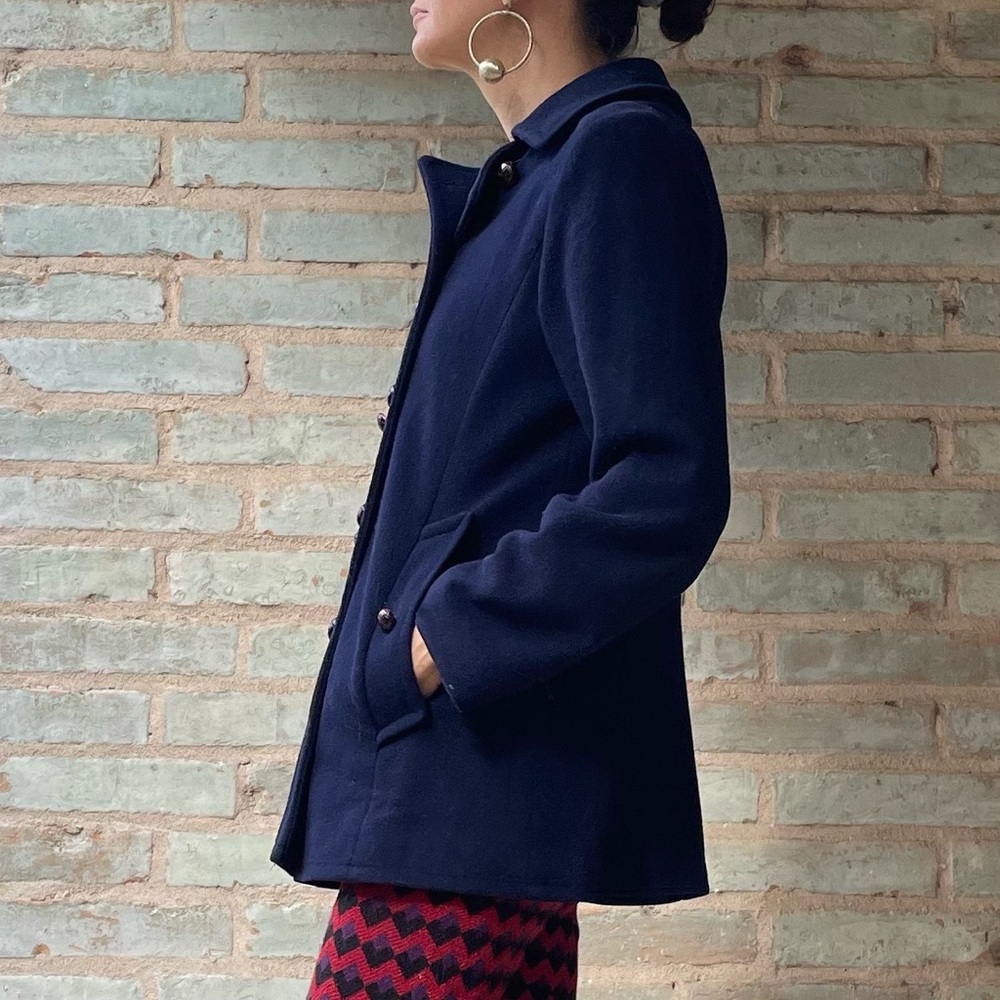 Vintage Pea Coat 60s Navy Blue Mackintosh Peacoat Pure Wool Double Breasted S - Picture 2 of 16